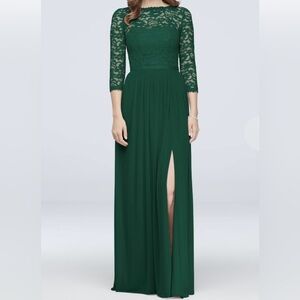 Three-Quarter Lace and Mesh Bridesmaid Dress
